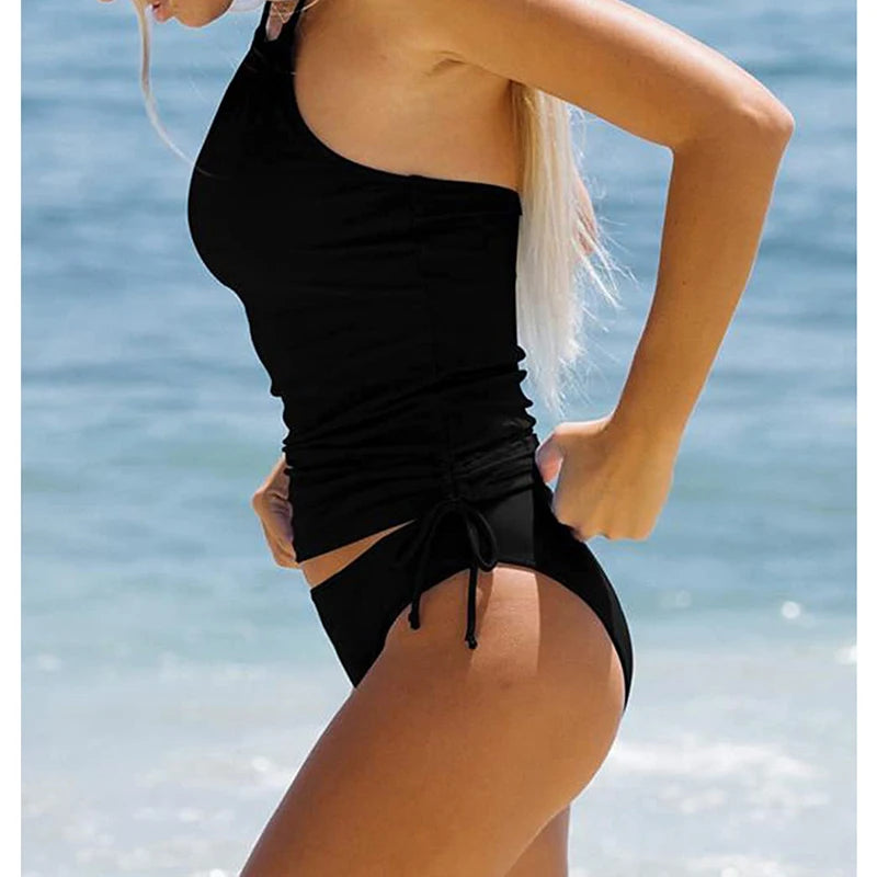 Women's 2 Piece Outfits Swimwear Bikini Set Coquette Sexy Halter Sleeveless Backless Crop Tops Solid Color Panties