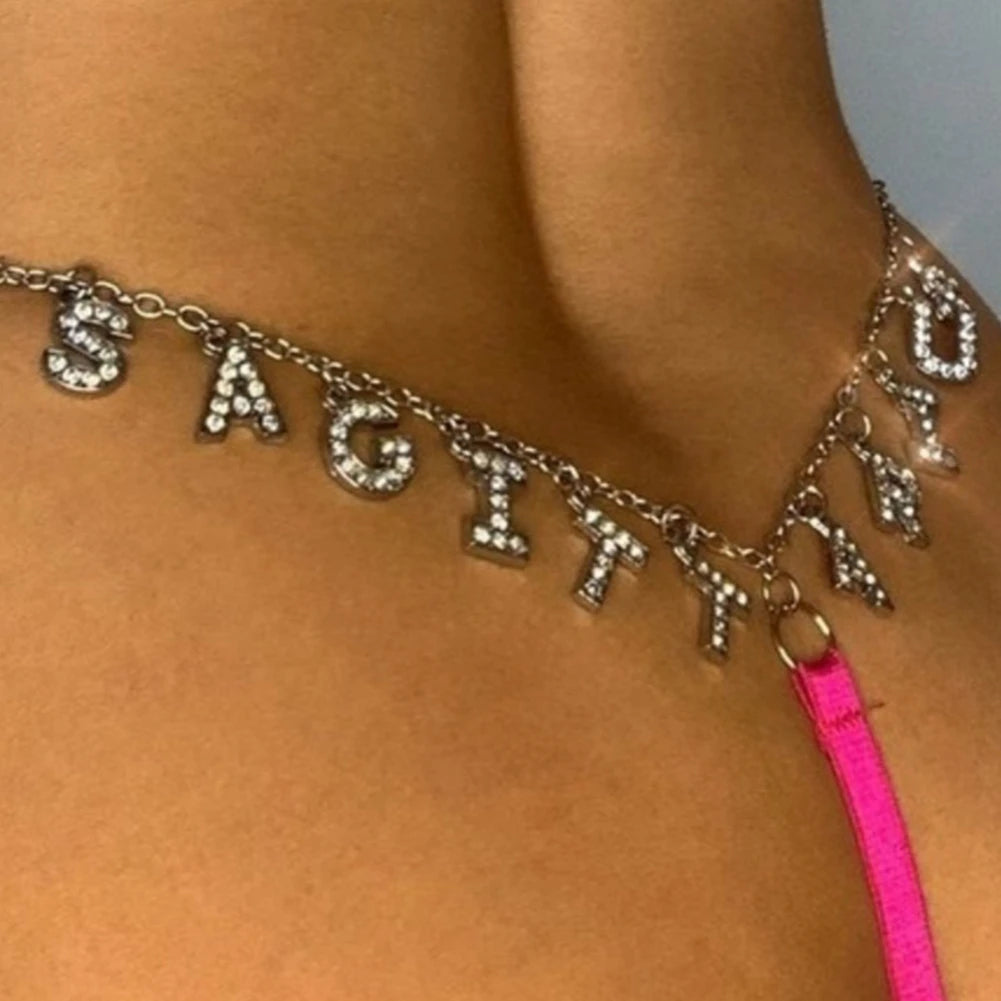 Colorful Customized Thong A-Z Letter Name Waist Body Chain For Women Sexy Underwear Bikini Panties DIY Body Jewelry Dropshipping