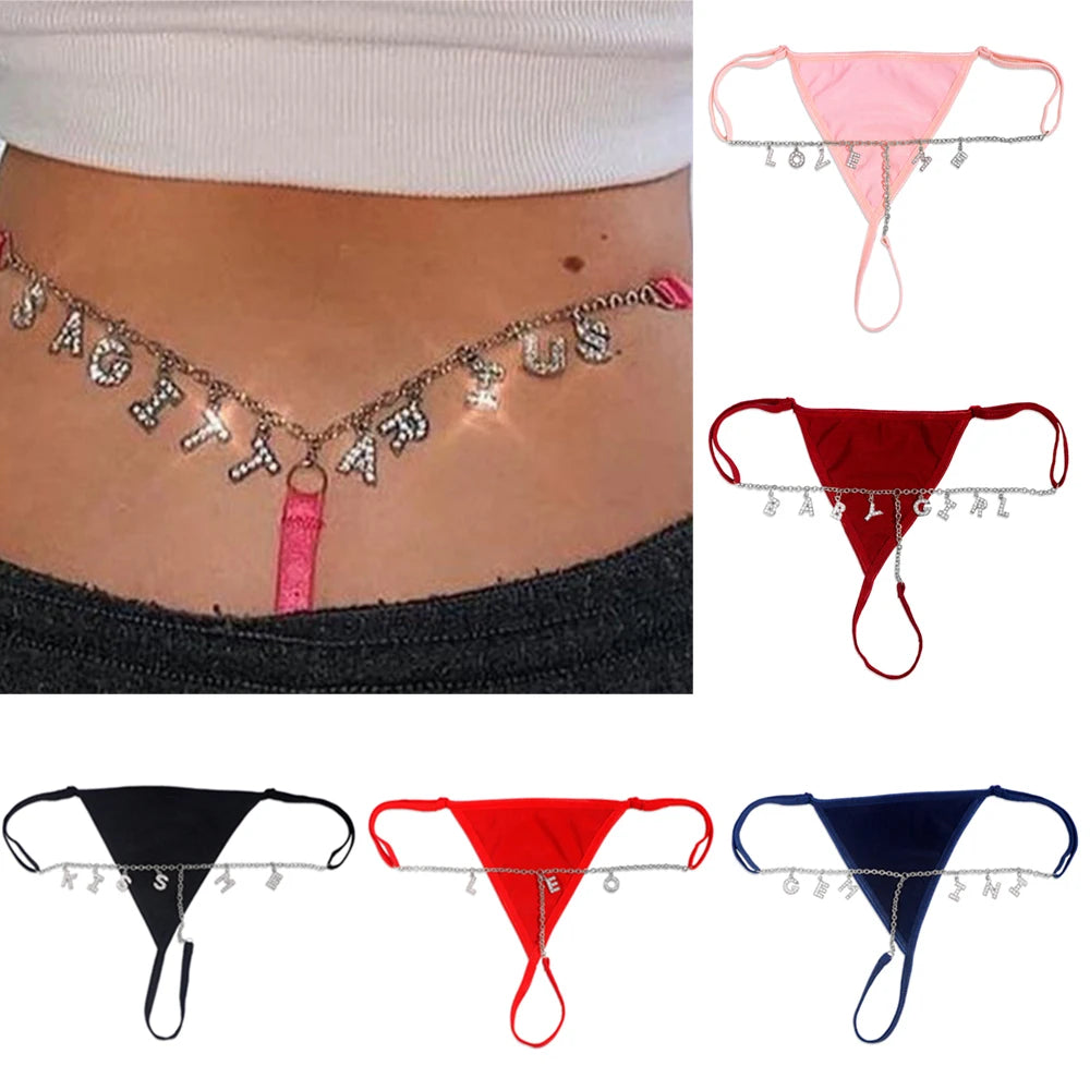 Colorful Customized Thong A-Z Letter Name Waist Body Chain For Women Sexy Underwear Bikini Panties DIY Body Jewelry Dropshipping