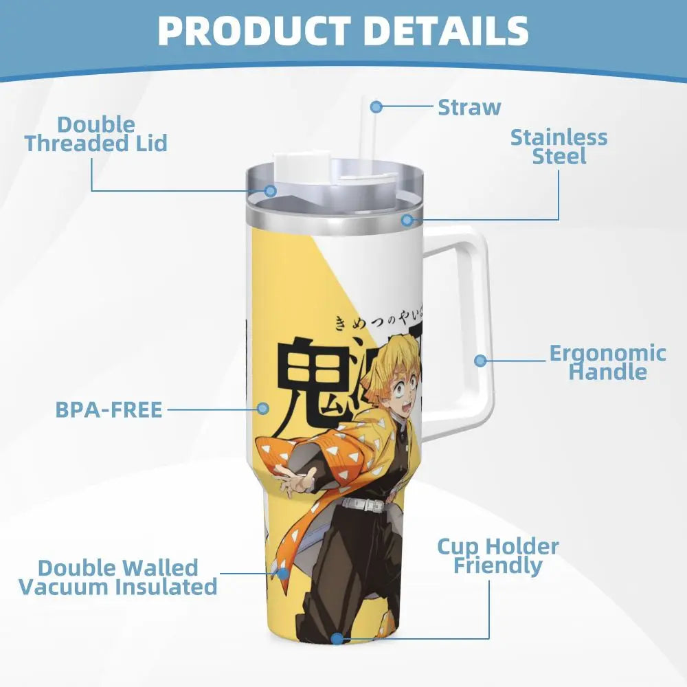 Demon Slayer 40 oz Tumbler with Handle and Straw Lid Stainless Steel Insulated Tumblers Travel