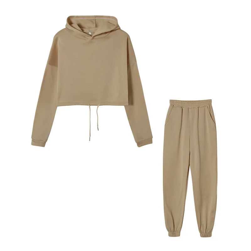 Winter Tracksuit Women Two Piece Set - Oversized Hoodie Sweatpants Solid Color Sportswear Suit |Casual Sweatshirt Trouser Set