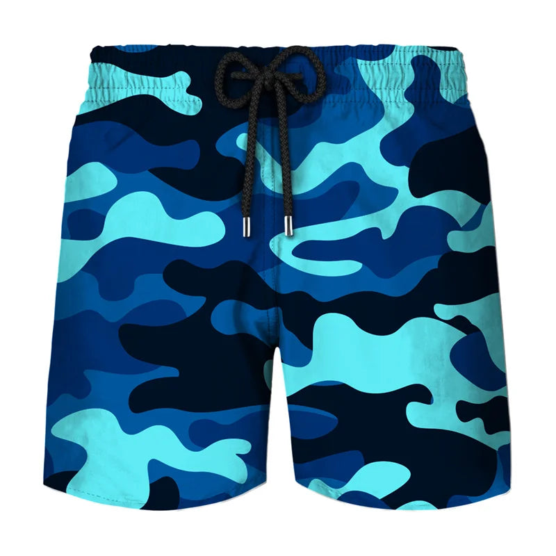 Camouflage Graphic Beach Shorts Men 3D Camo Gothic Skull Printed Swimming Trunks Sohier Army Vetern Military Fashion Short Pants