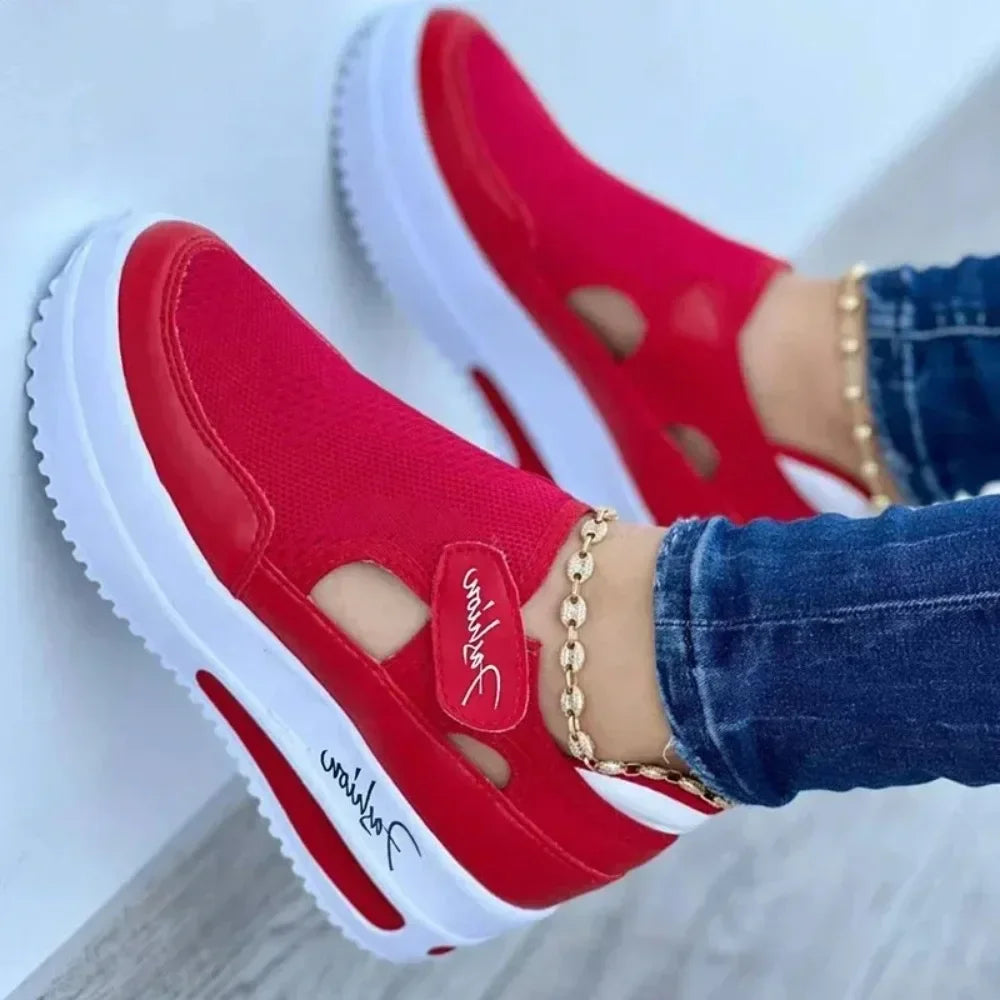 NEW Designer Brand Red Blue Women Sneakers High Quality Tennis Female Canvas Casual Shoes Ladies Platform Hollow Out Sport Shoes