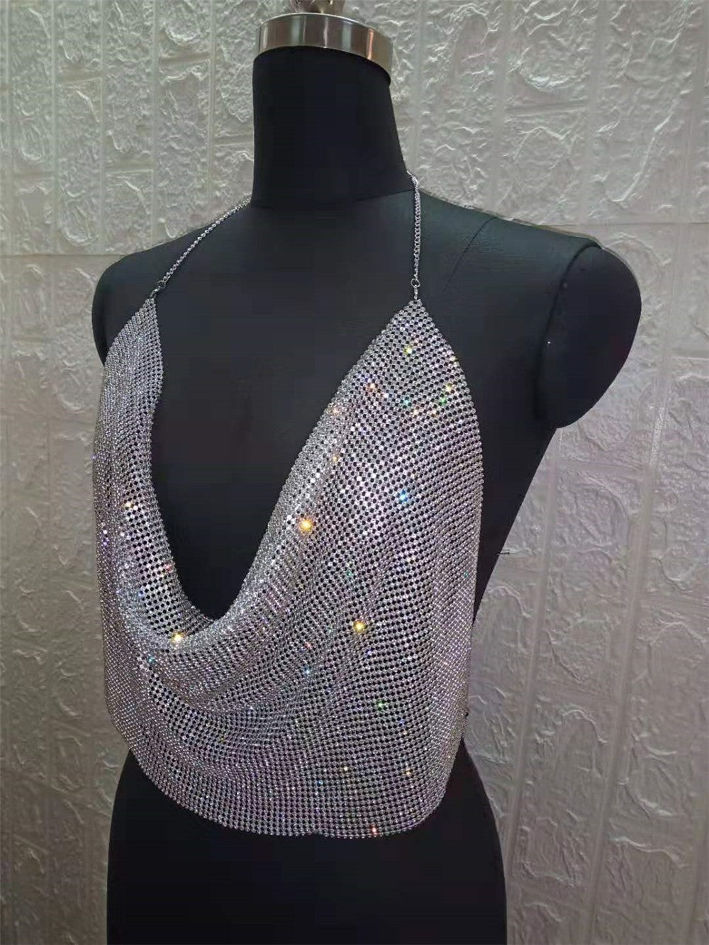 ClubWear Camis for Female Streetwear Y2k Women's Crop Top Sling Metal Sequins Backless Blouse Cushion Belt Adjustable Halter Top