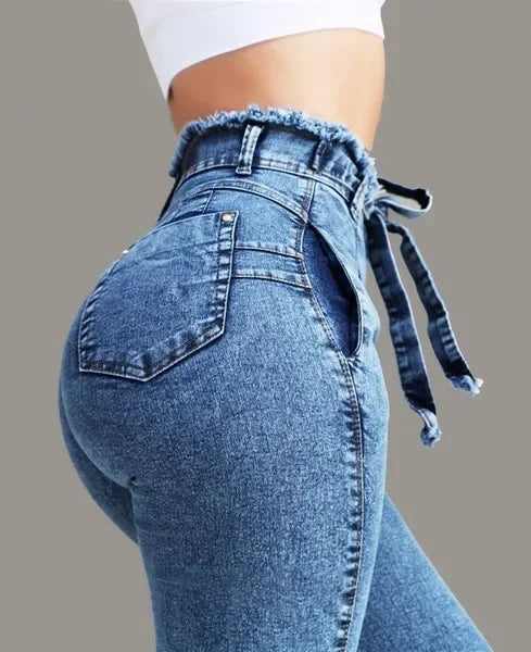 Women High Waist Denim Pants Plus Size Sexy Stretchy Slim Elastic Hips Pants Pencil Pants Trouser Plus Size Sexy Mom Jeans 2025