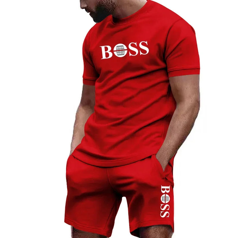 Men's two-piece sportswear, short sleeved T-shirt and pants set, running and fitness sportswear, summer 2024, big discount, 2024