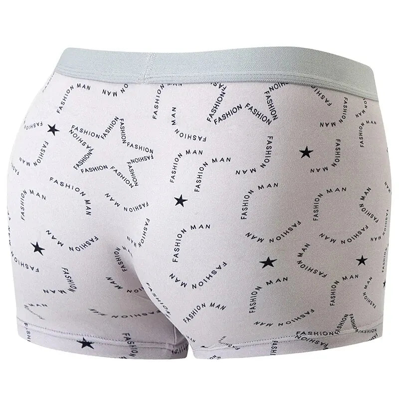 4 Pcs European and American Size MEN'S Printed Fashion Boyshort Comfortable MEN'S Waist plus Size Underwear Sexy Swimming Trunk
