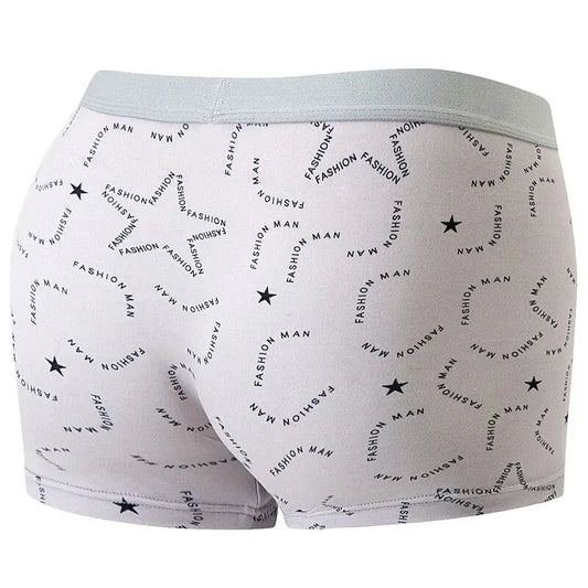 4 Pcs European and American Size MEN'S Printed Fashion Boyshort Comfortable MEN'S Waist plus Size Underwear Sexy Swimming Trunk