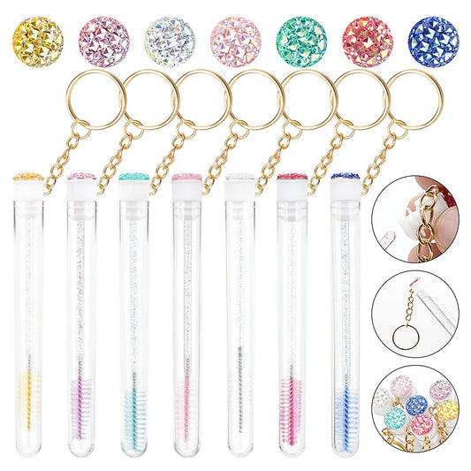 10 Pcs Tube Eyelash Brush With Gold Keychain Glitter Mascara Wand For Women Lash Extension Micro Comb Container Makeup Tools