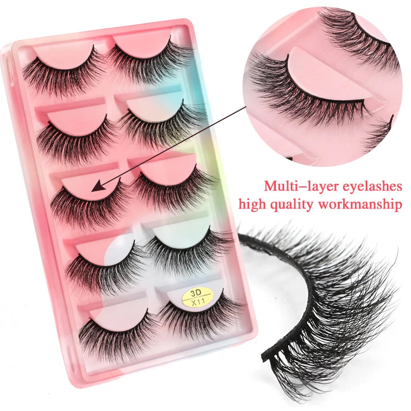 3/5 Pairs Fake Lashes Natural Long False Eyelashes Extension Fluffy 3D Mink Lashes Wispy Strip Eyelashes Makeup Tools maquillaje