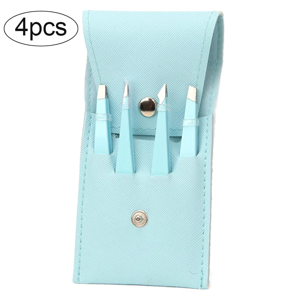 4/6Pcs Eyebrow Hair Removal Tweezers Set Brows Lashes Brows Face Trimming Forceps Scissors With Leather Case Beauty Makeup Tools