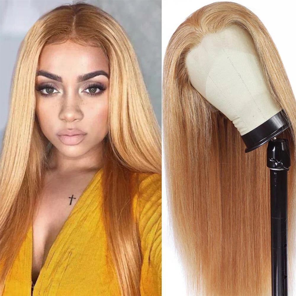 Honey Blonde Colored 13x6 Lace Front Wigs Human Hair Ginger Blonde Straight Lace Front Wigs #27 Colored Transparent Lace Wig