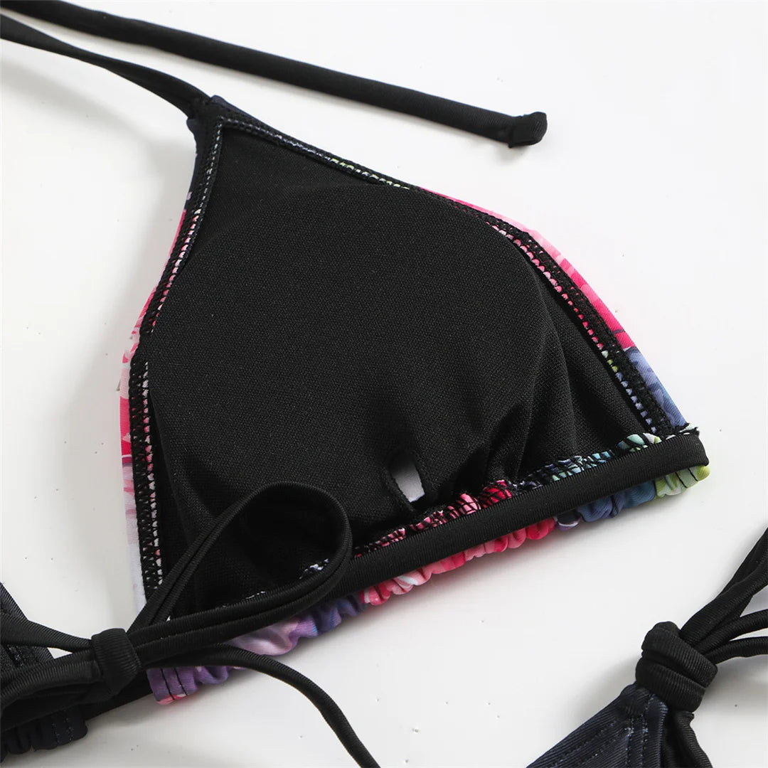 Flowers Printed With Skirt Halter Bikini Women Swimwear Female Swimsuit Three-pieces Bikini set Bather Bathing Suit Swim V6637