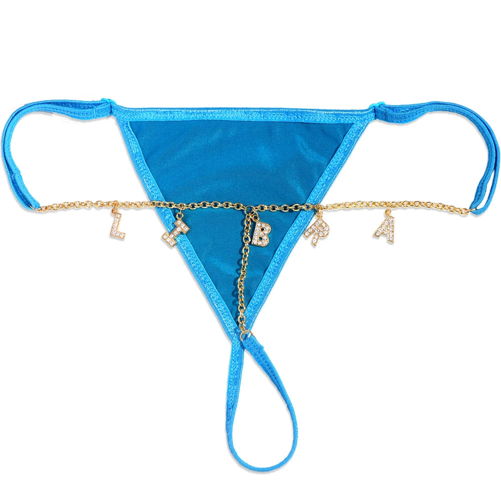 Colorful Customized Thong A-Z Letter Name Waist Body Chain For Women Sexy Underwear Bikini Panties DIY Body Jewelry Dropshipping
