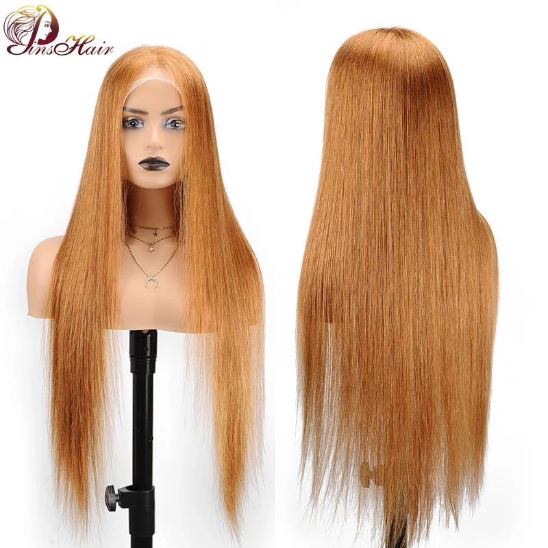 Honey Blonde Colored 13x6 Lace Front Wigs Human Hair Ginger Blonde Straight Lace Front Wigs #27 Colored Transparent Lace Wig