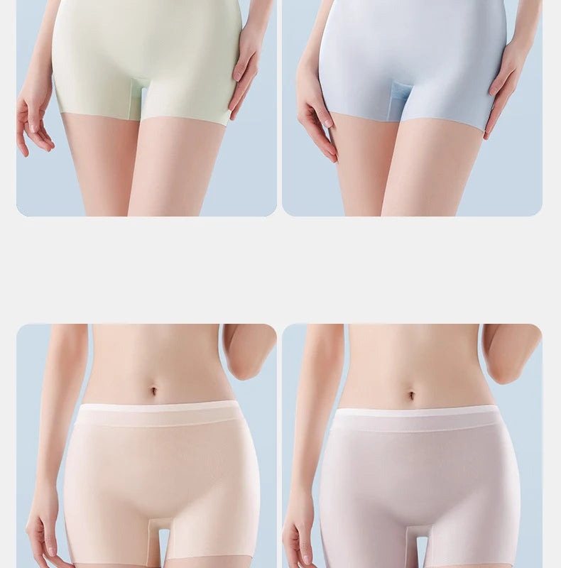 1pcs Summer Ice Silk Ultra-thin Quick-drying Boxer Brief Women Seamless High waist Panties Plus Size Female Safety Underwear