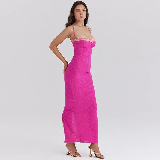 Sexy Long Dress Women's European American Style Summer New Arrival Lace Trimmed Tank Dress Sleeveless For All Occasions