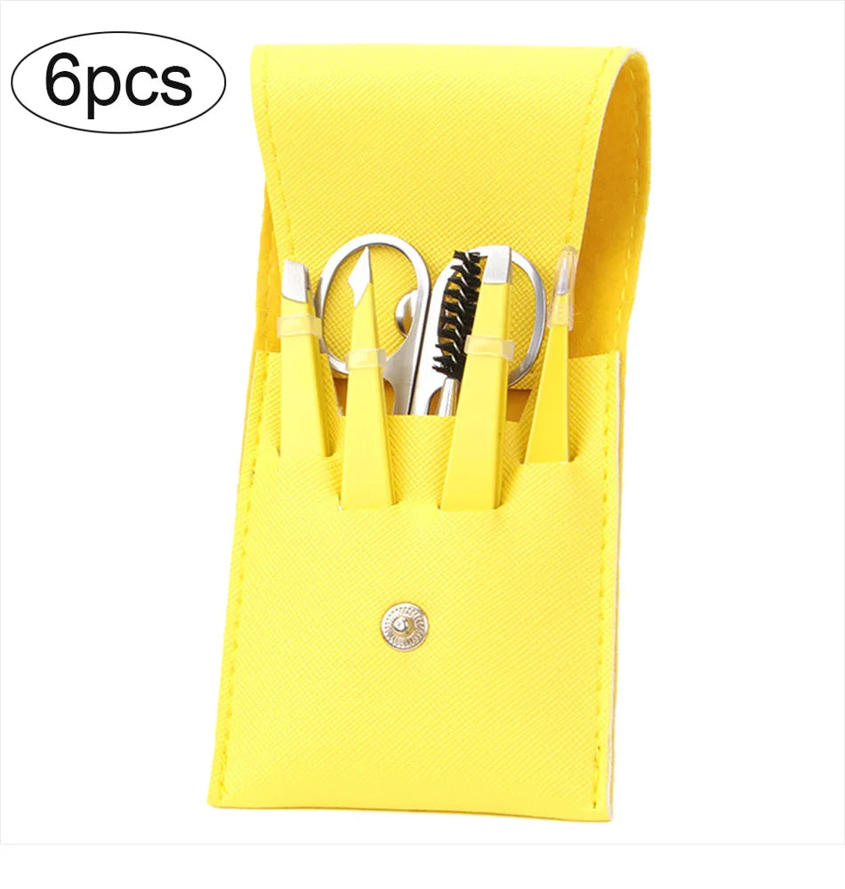 4/6Pcs Eyebrow Hair Removal Tweezers Set Brows Lashes Brows Face Trimming Forceps Scissors With Leather Case Beauty Makeup Tools