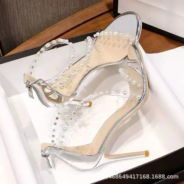 High Heel Sandal for Women All-Match Buckle Strap 2025 Summer Espadrilles Platform Female Shoe High-heeled Fashion Stiletto Silv