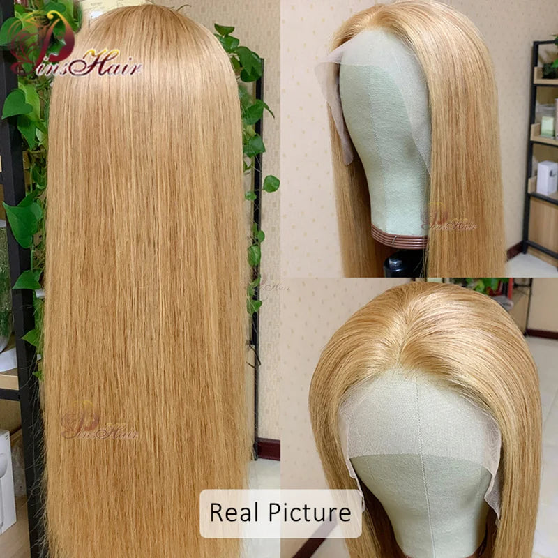 Honey Blonde Colored 13x6 Lace Front Wigs Human Hair Ginger Blonde Straight Lace Front Wigs #27 Colored Transparent Lace Wig
