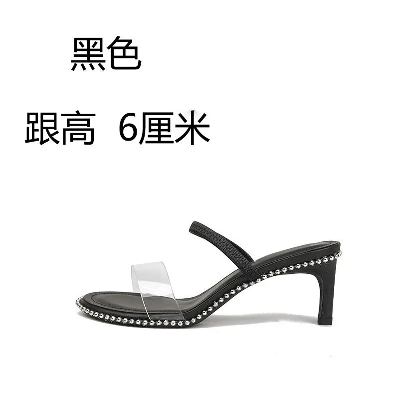 Female Sandal Black Shoes for Women High Heels All-Match Girls Sexy Beige High-heeled Comfort Fashion Low Real Back Strap Pumps