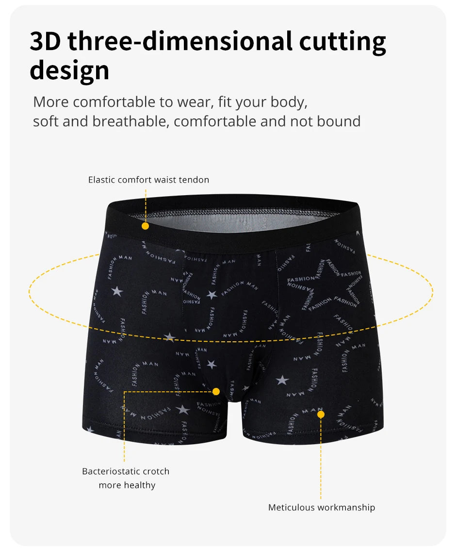4 Pcs European and American Size MEN'S Printed Fashion Boyshort Comfortable MEN'S Waist plus Size Underwear Sexy Swimming Trunk
