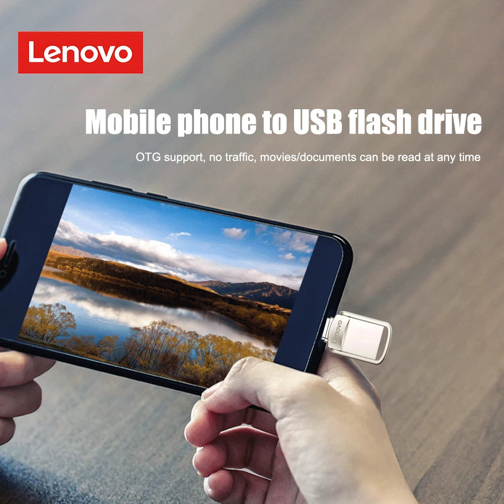 Original Lenovo 2TB Pendrive USB 3.1 Flash Drive Metal U Disk 2 IN 1 OTG 1024GB 128GB 512gb 1TB Pen Drives For Phone Computer