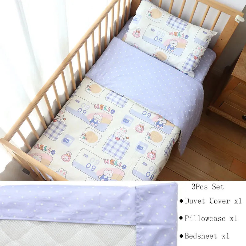 3Pcs Baby Bedding Set For Newborns Star Pattern Kid Bed Linen For Boy Pure Cotton Woven Crib Bedding Duvet Cover Pillocase Sheet