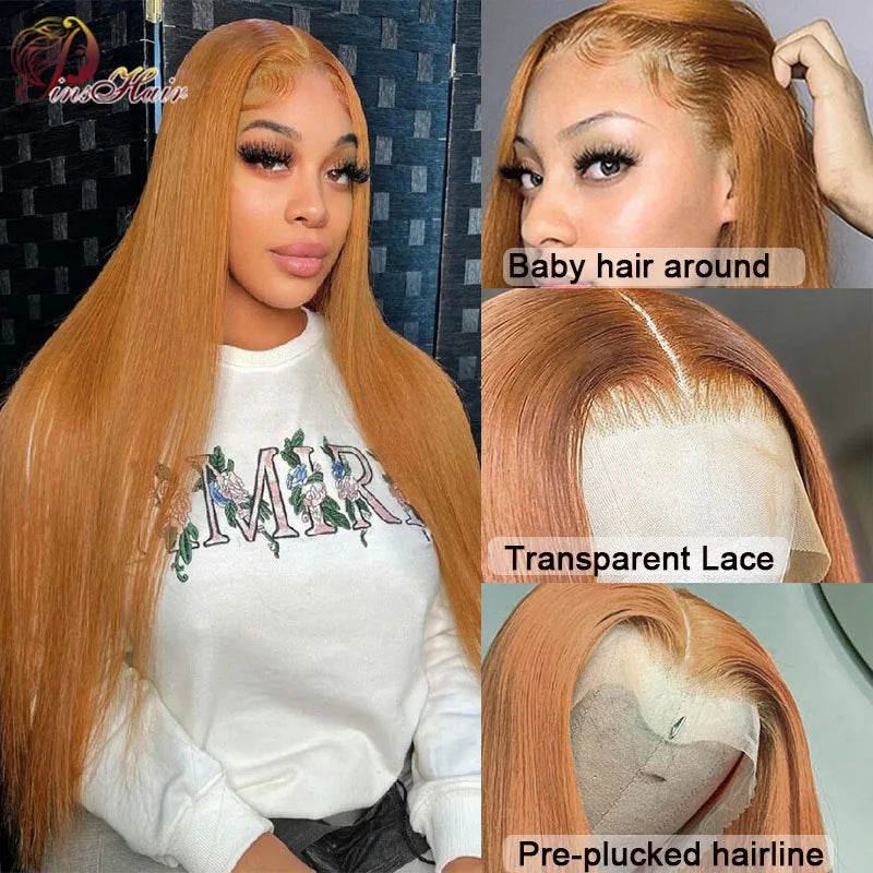 Honey Blonde Colored 13x6 Lace Front Wigs Human Hair Ginger Blonde Straight Lace Front Wigs #27 Colored Transparent Lace Wig