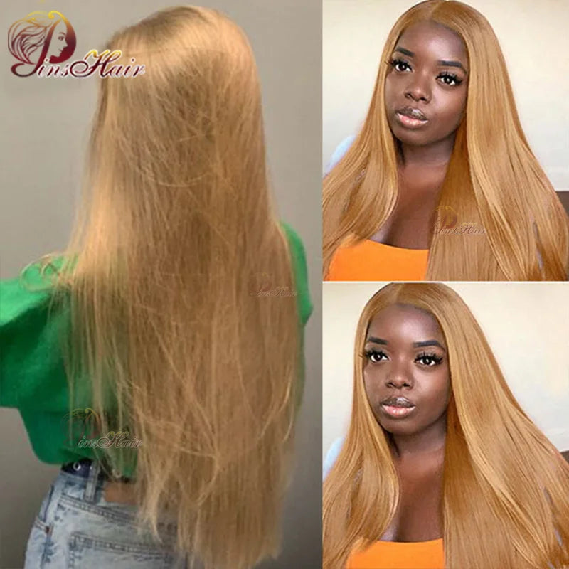 Honey Blonde Colored 13x6 Lace Front Wigs Human Hair Ginger Blonde Straight Lace Front Wigs #27 Colored Transparent Lace Wig