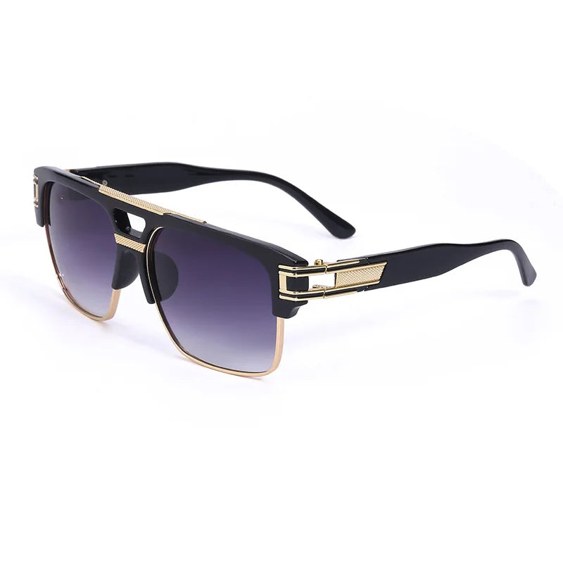 Trendy Luxury Men Sunglasses Square Large Frame Mirror Gradient Clear Lens Metal Shades Anti Blue Light Oculos De Sol UV400