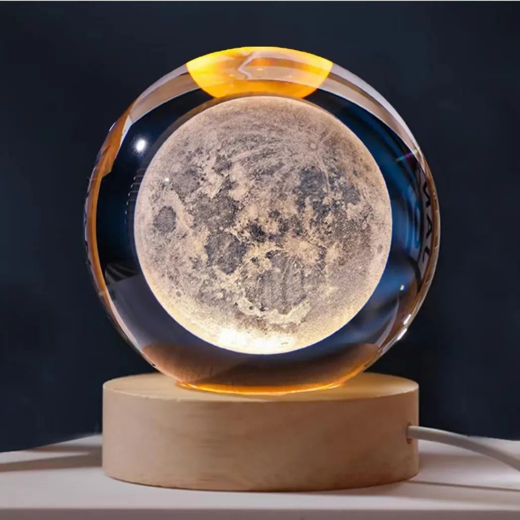 Luminous Crystal Ball LED Night Light Saturn Solar System 3D Moon Table Lamp USB Bedroom Atmosphere Lamp for Birthday Kid Gift