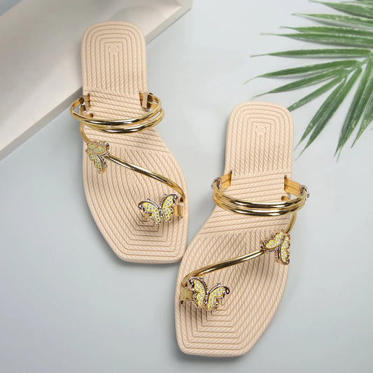 Fashionable Butterfly Pinch Toe Sandal Metal Strap Fat Sandals Summer New Holiday Outdoor Beach Sandals Shoes Woman 2024 Trend