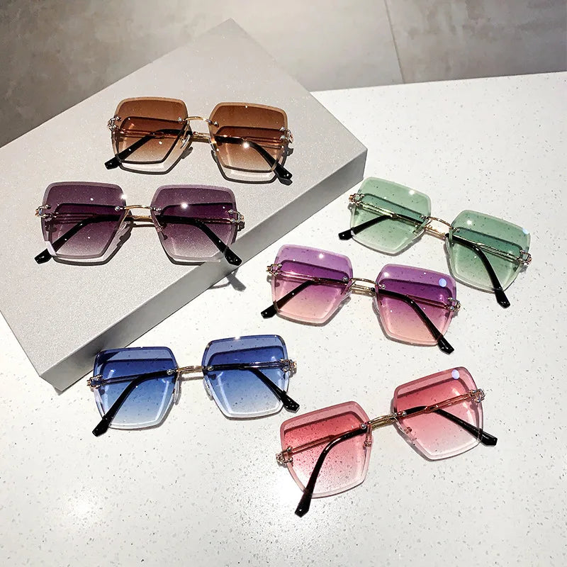 2024 Trendy Polygonal Gradient Men Sunglasses New Frameless Cut Edge Sunglasses for Women Sunscreen and Shading Sunglasses