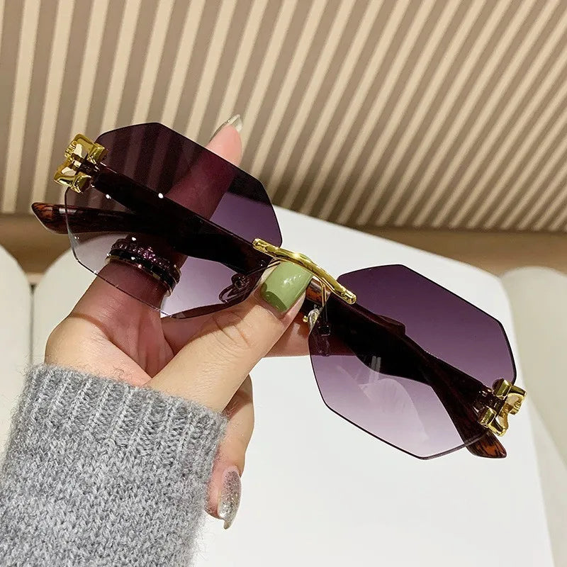 1 Pc Fashionable Trendy Women Men Sunglasses Frameless Rectangular Personalized Sunglasses Gradient Sun Glassesfor Daily Life ﻿