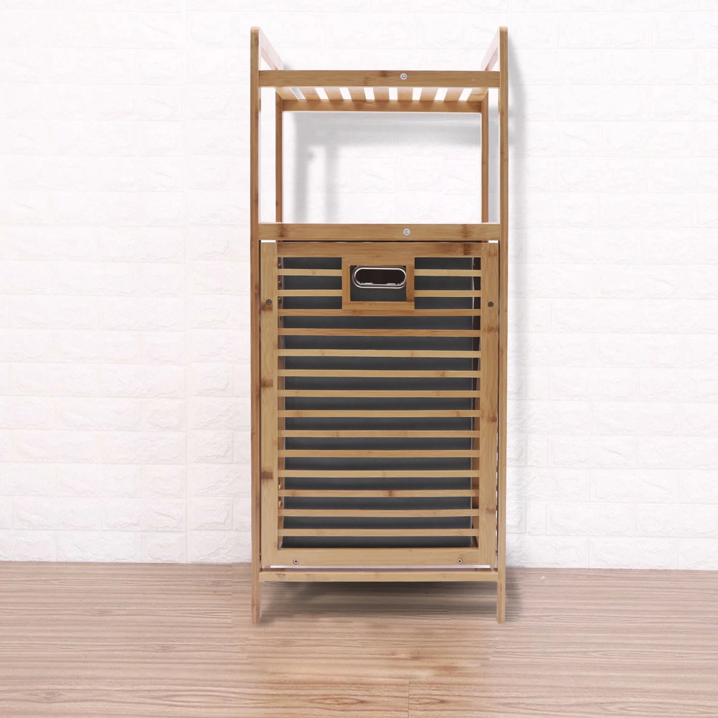 Bamboo Laundry Rack with Flip Basket, 2 Shelves, Scratch-Resistant, Large Capacity, Easy-to-Clean Design, Ideal for Home Storage