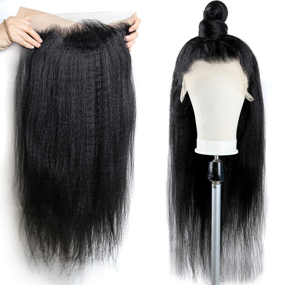 Kinky Straight Lace Front Wigs Human Hair 13x4 Yaki Straight Human Hair Lace Front Wigs Pre Plucked Transparent Wigs 12"-30"