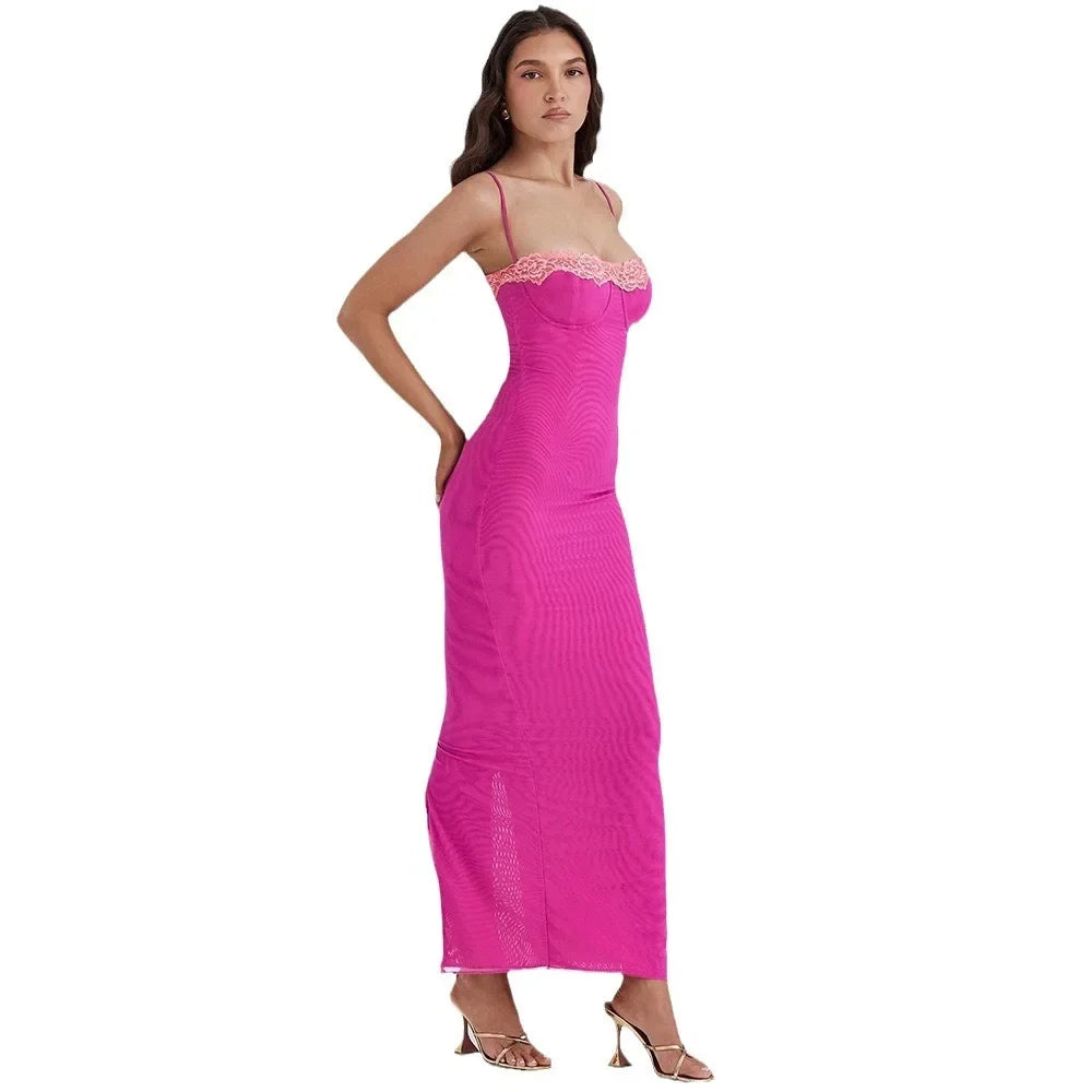Sexy Long Dress Women's European American Style Summer New Arrival Lace Trimmed Tank Dress Sleeveless For All Occasions