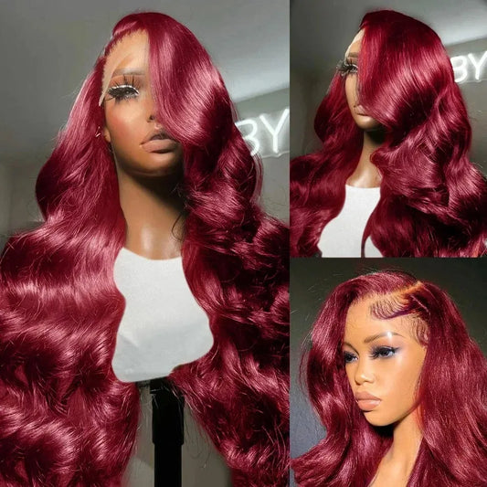 13x6 Lace Front Wigs Human Hair 200% Density 99j Burgundy Lace Front Wigs Human Hair 28 inch Body Wave Lace Front Wigs Brazilian