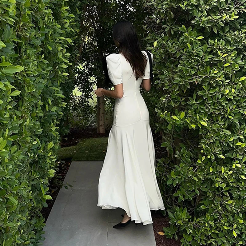 WhereMery Elegant Temperament Bow Summer Casual Maxi Dresses V-Neck Y2K Women's Long Dress Evening Party Office Holiday Vestidos