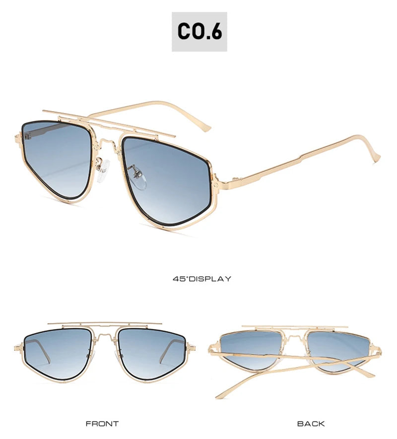 SHAUNA Retro Double Bridges Cat Eye Metal Frame Men Sunglasses Fashion Gradient Mirror Shades UV400 Women Outdoor Sun Glasses