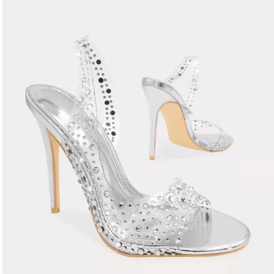 Plastic Sandal Large Size 2025 Summer High Heels Low-Heeled Shoes With Strap Suit Female Beige Transparent Big High-heeled Low-h