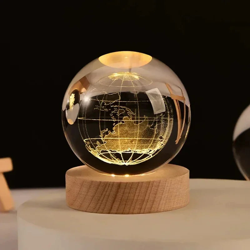 3D Crystal ball Crystal Planet Night Light DIY Laser Engraved Solar System Globe Astronomy Birthday Gift Home Desktop Decoration