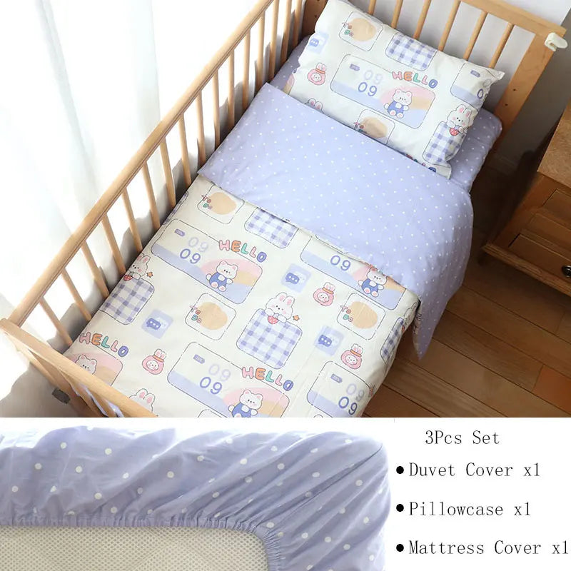 3Pcs Baby Bedding Set For Newborns Star Pattern Kid Bed Linen For Boy Pure Cotton Woven Crib Bedding Duvet Cover Pillocase Sheet