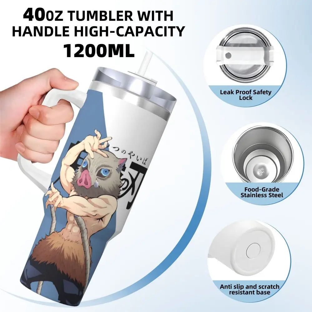 Demon Slayer 40 oz Tumbler with Handle and Straw Lid Stainless Steel Insulated Tumblers Travel
