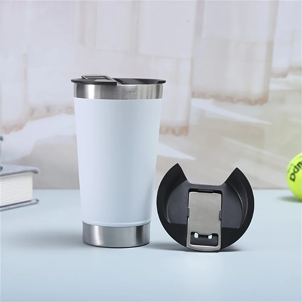 Stylusella Tumbler 16oz/480ml Stainless Steel Beer Mug, Double Wall Vacuum Insulated Tumbler, Cup Lid with Bottle Opener, Keeps