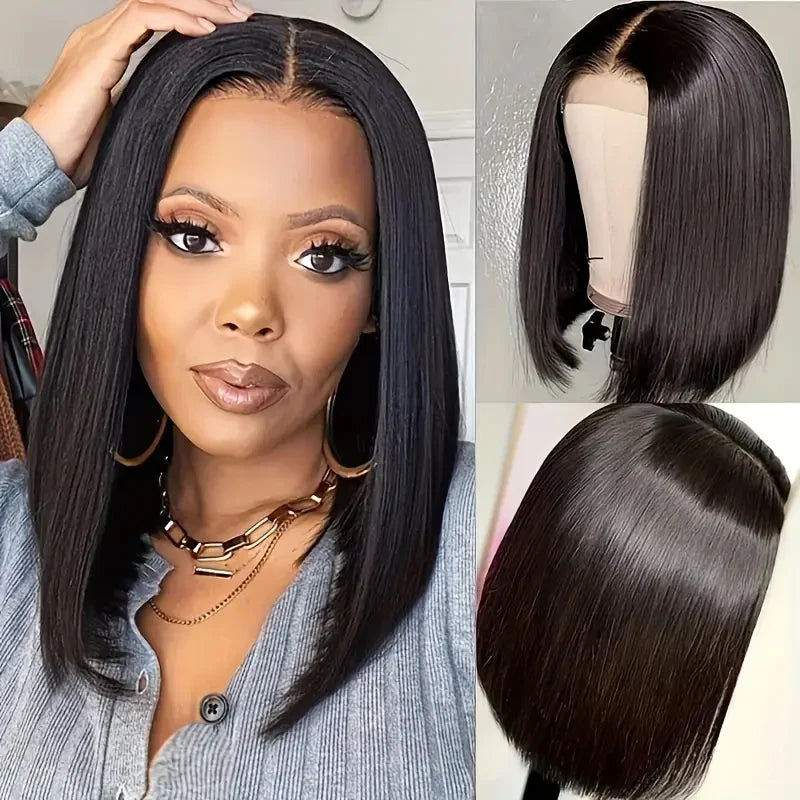 Bob Wigs Black Short Straight 180% Density  Bob Wig 4x4 Lace Wig 100% Remy Human Hair For Women Human Hair