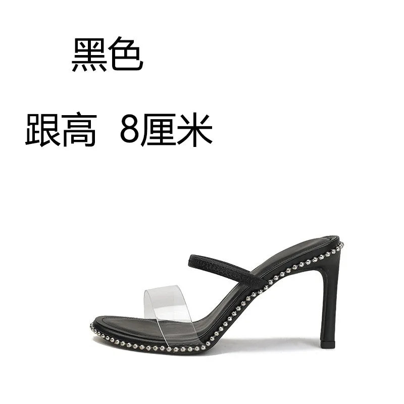 Female Sandal Black Shoes for Women High Heels All-Match Girls Sexy Beige High-heeled Comfort Fashion Low Real Back Strap Pumps