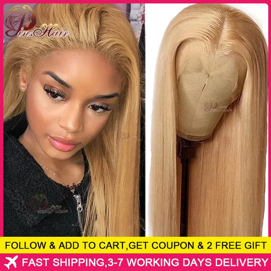 Honey Blonde Colored 13x6 Lace Front Wigs Human Hair Ginger Blonde Straight Lace Front Wigs #27 Colored Transparent Lace Wig