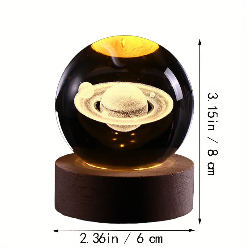 Luminous Crystal Ball LED Night Light Saturn Solar System 3D Moon Table Lamp USB Bedroom Atmosphere Lamp for Birthday Kid Gift